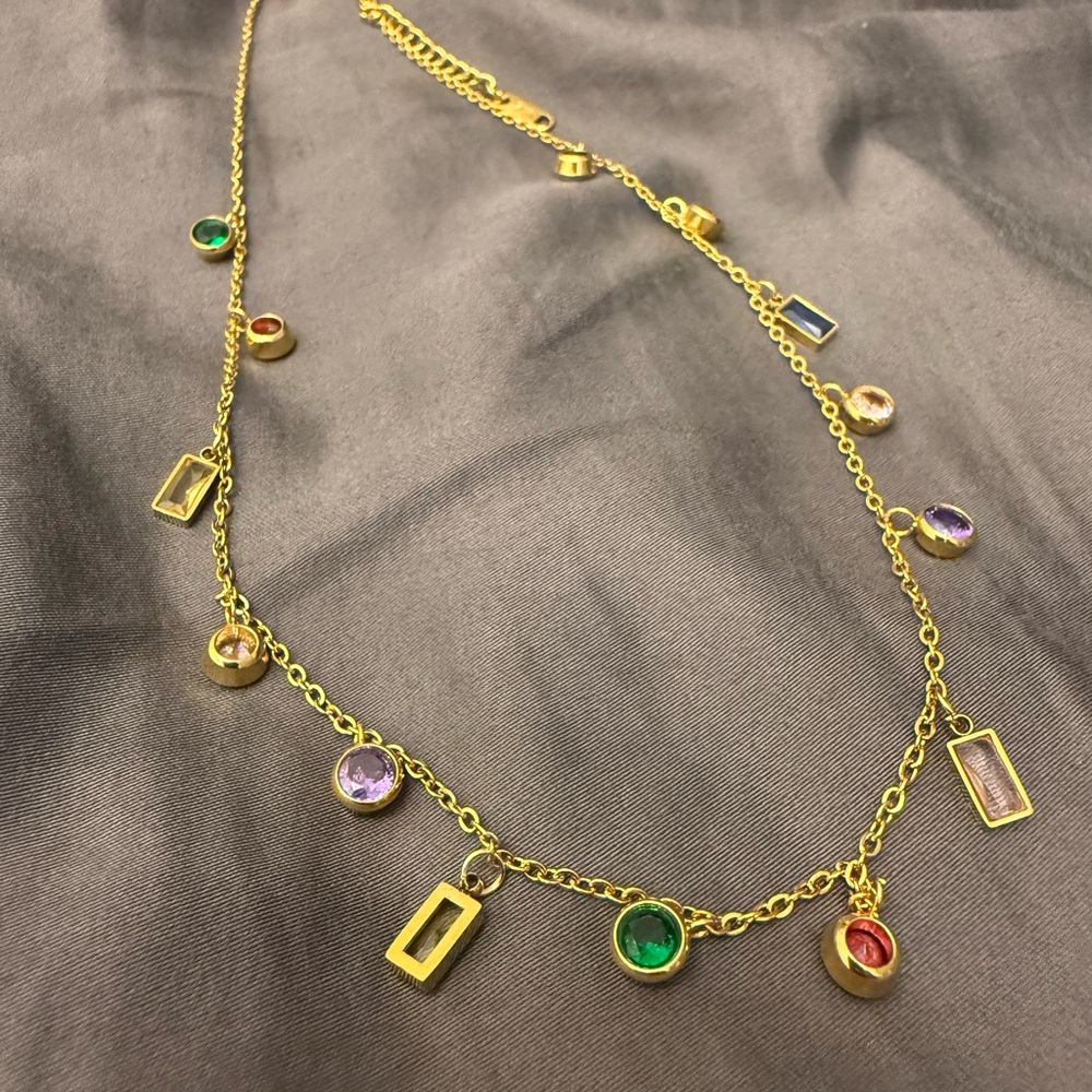 Elegant Gold Multi-Color Gemstone Necklace